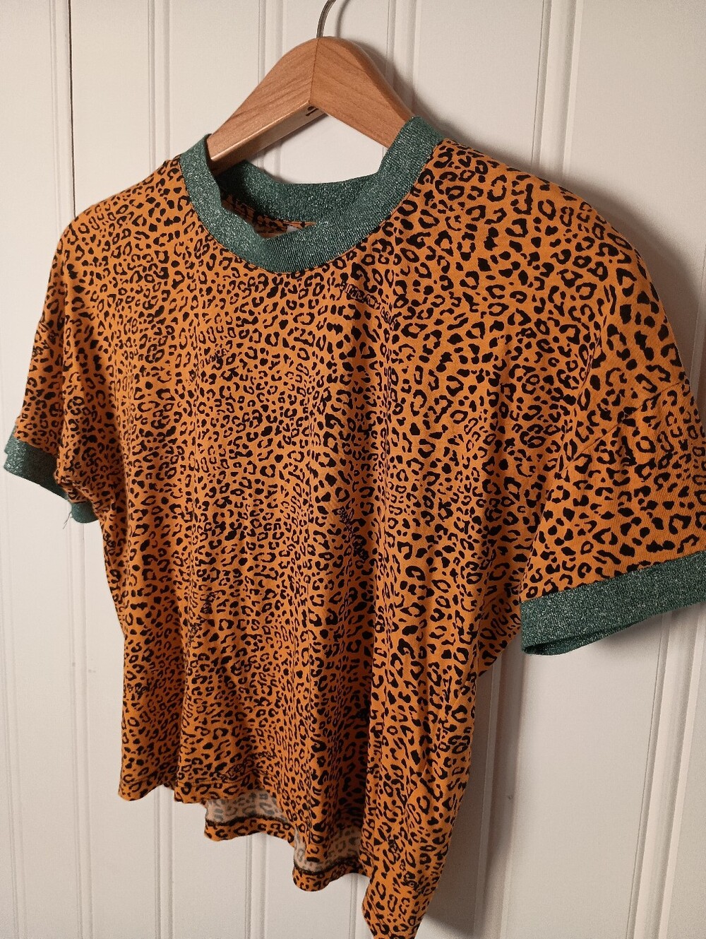 Bimbay Lola- Leopard Print Short Sleeve Top with Silver Trim- Size S